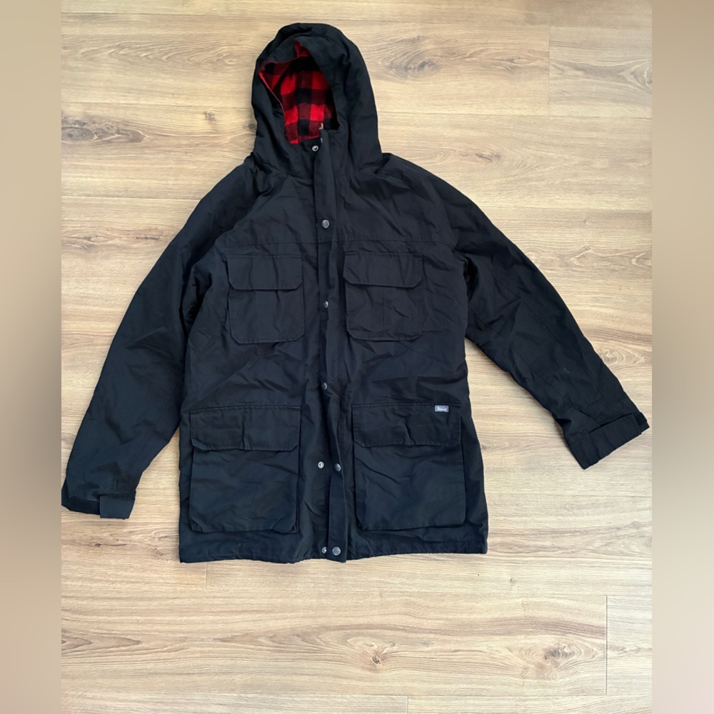 Woolrich men’s Black coat, flannel lined size large